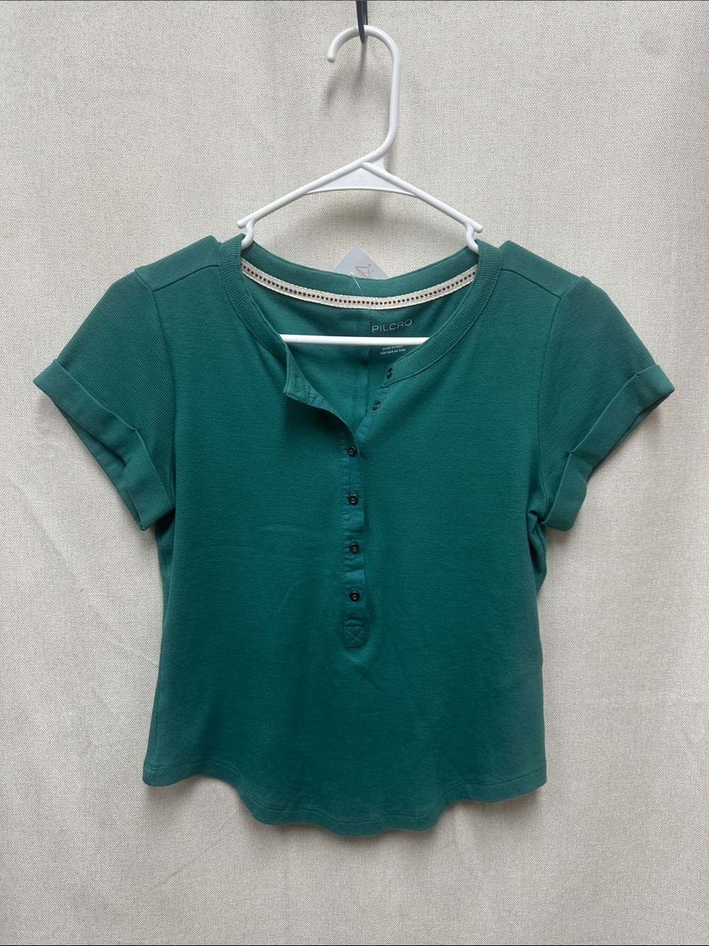 Pilcro Teal Green Short-Sleeve Henley Tee